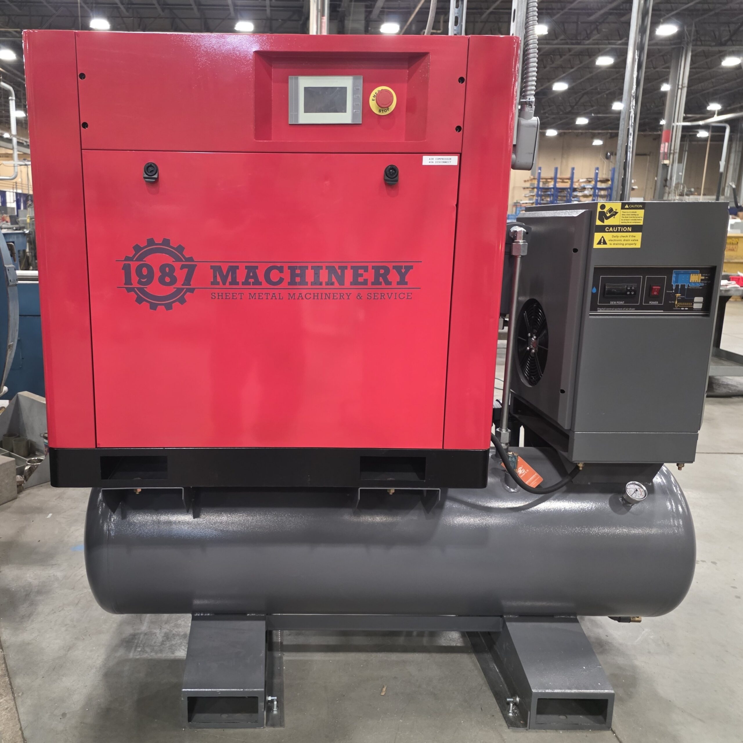 1987 Machinery laser grade air compressor with integrated tank and control panel