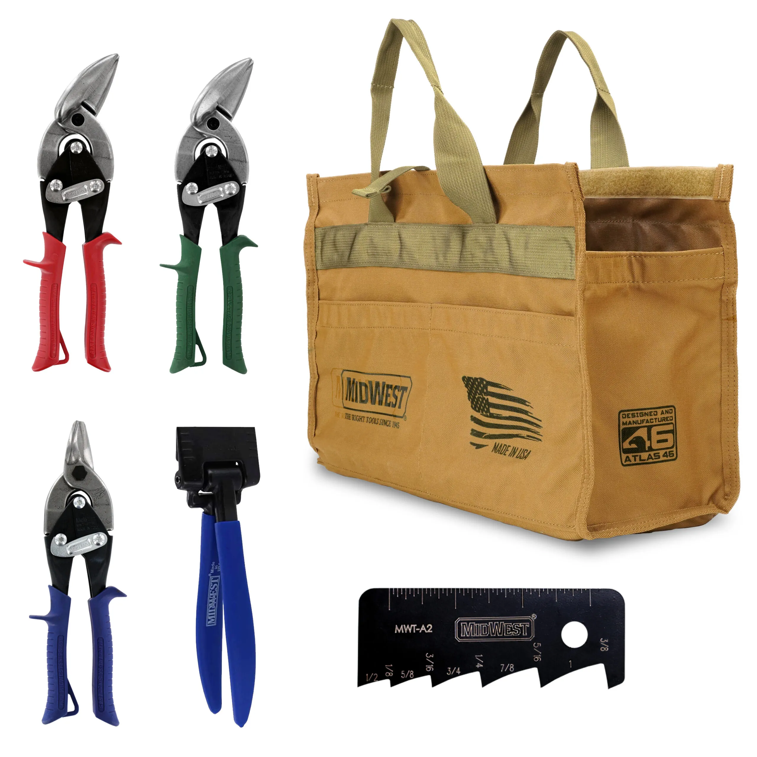 Kit including five “go to” tools for HVAC sheet metal work