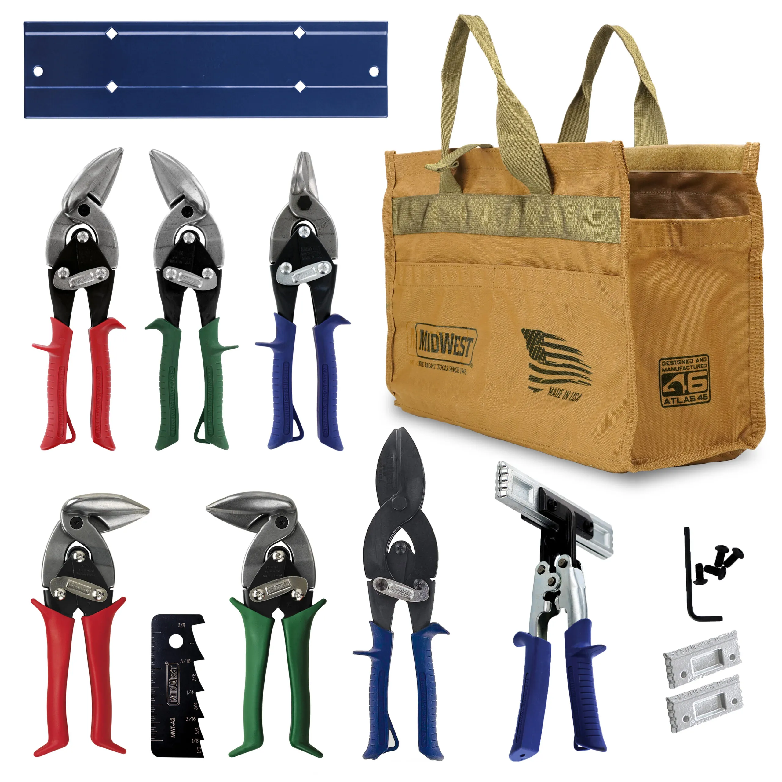 Kit including nine “go to” tools for HVAC sheet metal work